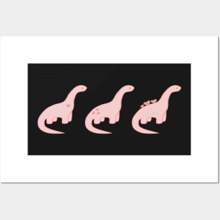Pink Heart Dinosaurs (Pink Background) Posters and Art